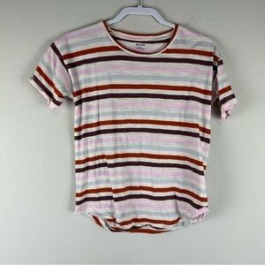 Madewell Pink Red White Lennie Stripe Whisper Cotton Crewneck Tee Shirt Small